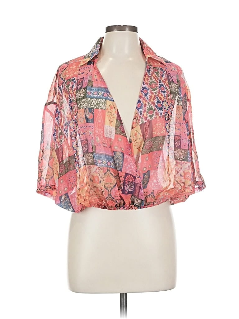 Pre-owned Unbranded 3/4 Sleeve Blouse In Pink