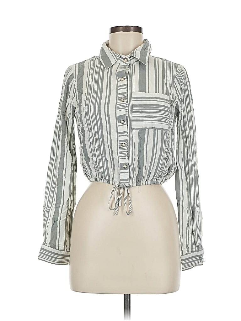 Pre-owned Good Luck Gem Long Sleeve Blouse In Gray