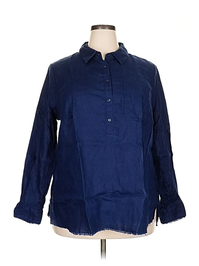 Pre-owned Inc International Concepts 3/4 Sleeve Button Down Shirt In Blue