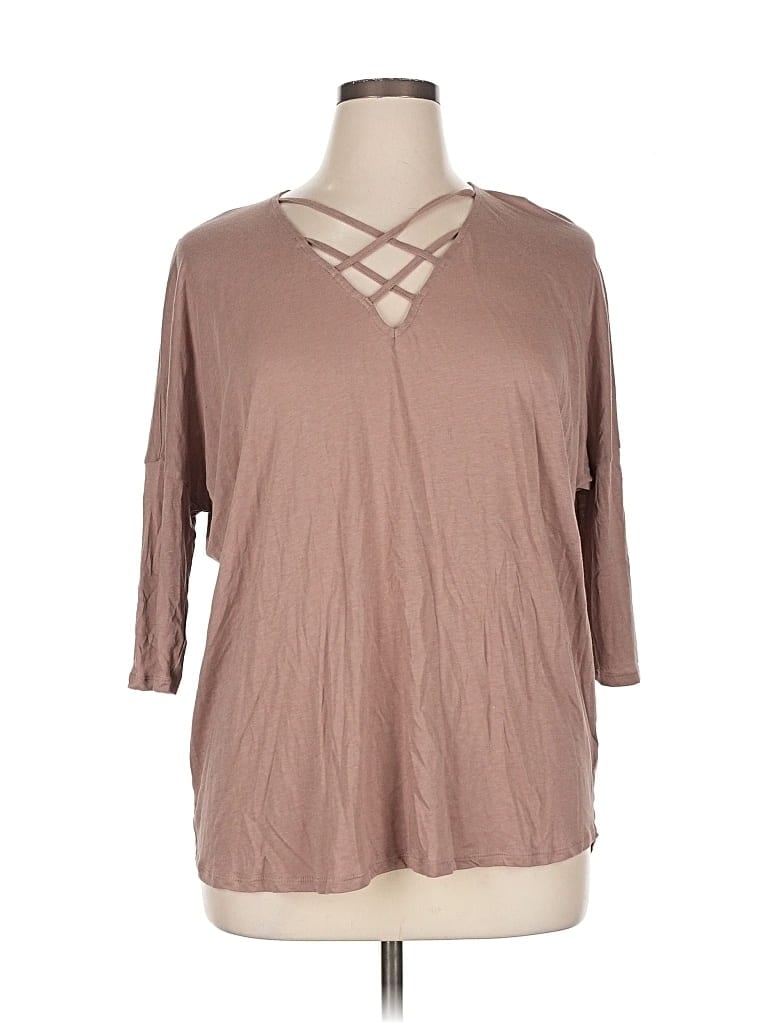 Pre-owned Express Outlet 3/4 Sleeve T-shirt In Brown