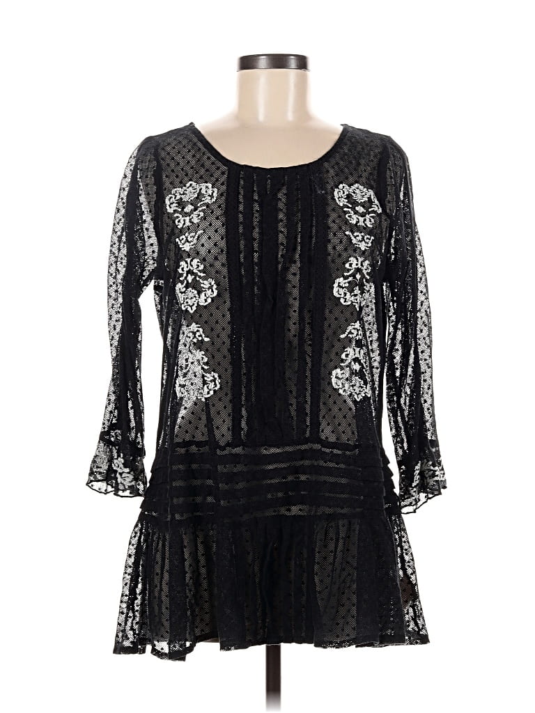 Pre-owned Free People 3/4 Sleeve Blouse In Black