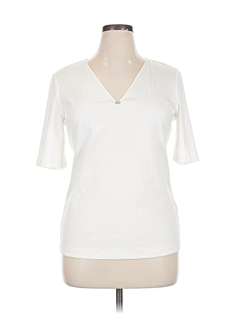 Pre-owned Lafayette 148 Short Sleeve Top Ivory V Neck Tops In White