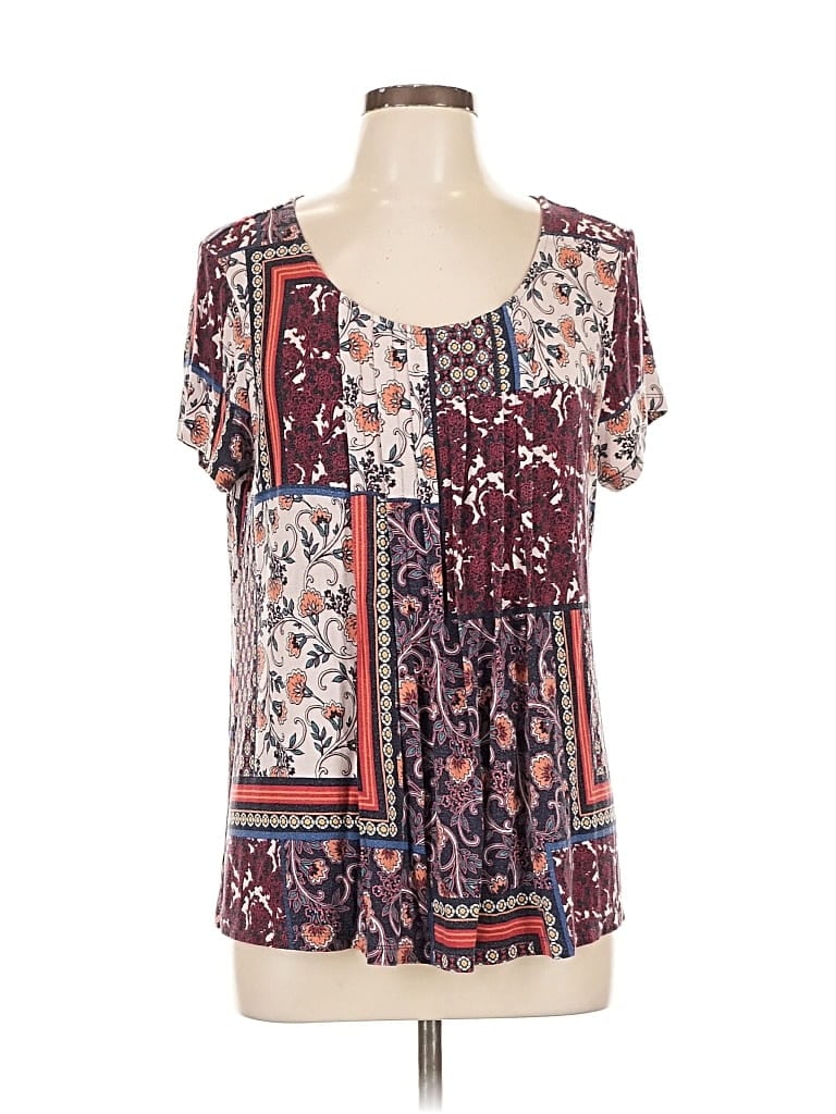 Pre-owned Croft & Barrow Short Sleeve Blouse In Burgundy