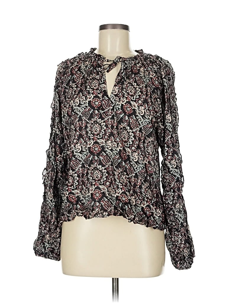Pre-owned Evereve Long Sleeve Blouse In Black