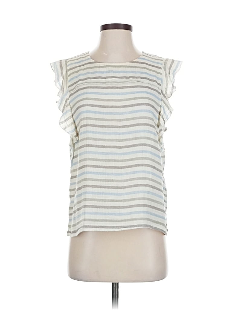 Pre-owned Amour Vert Short Sleeve Top Ivory Ruffles Neckline Tops In White