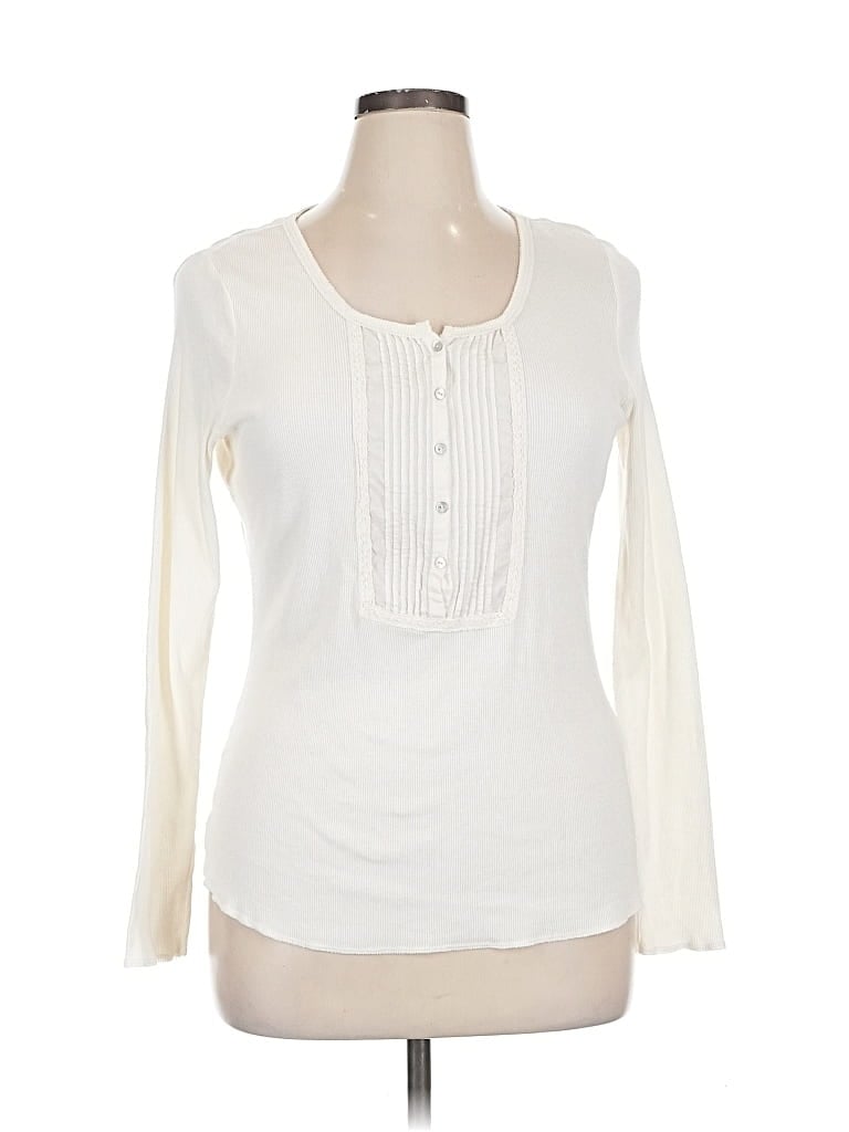 Pre-owned H&m L.o.g.g. Long Sleeve Top Ivory Keyhole Neckline Tops In White