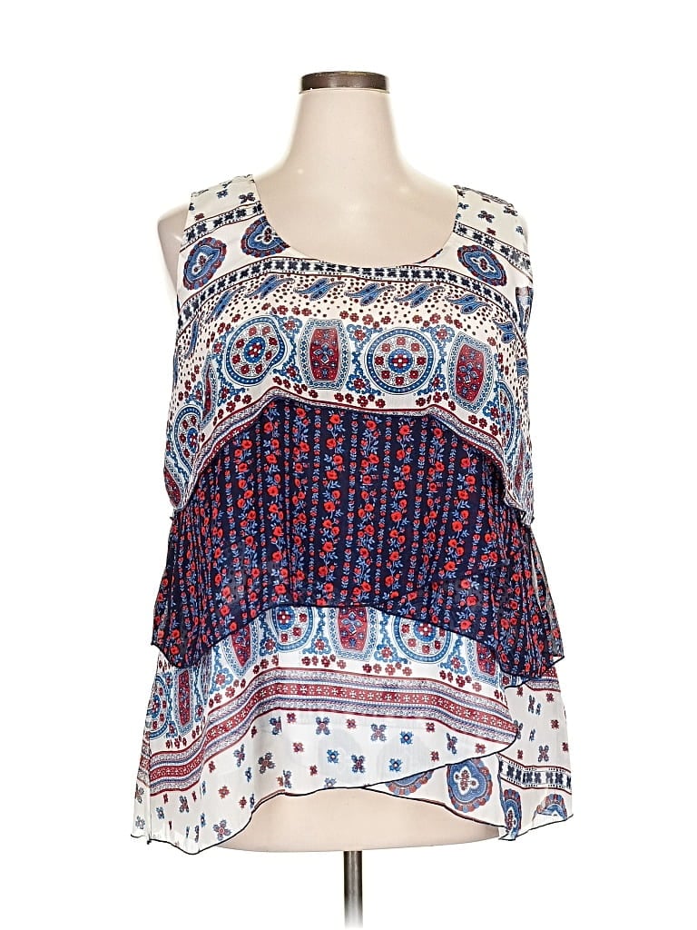 Pre-owned One World Sleeveless Blouse In Blue