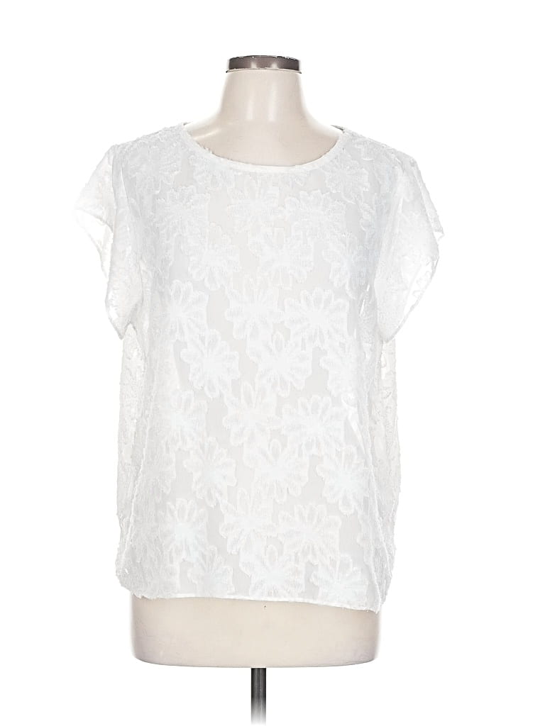 Pre-owned 14th & Union Short Sleeve Blouse In White