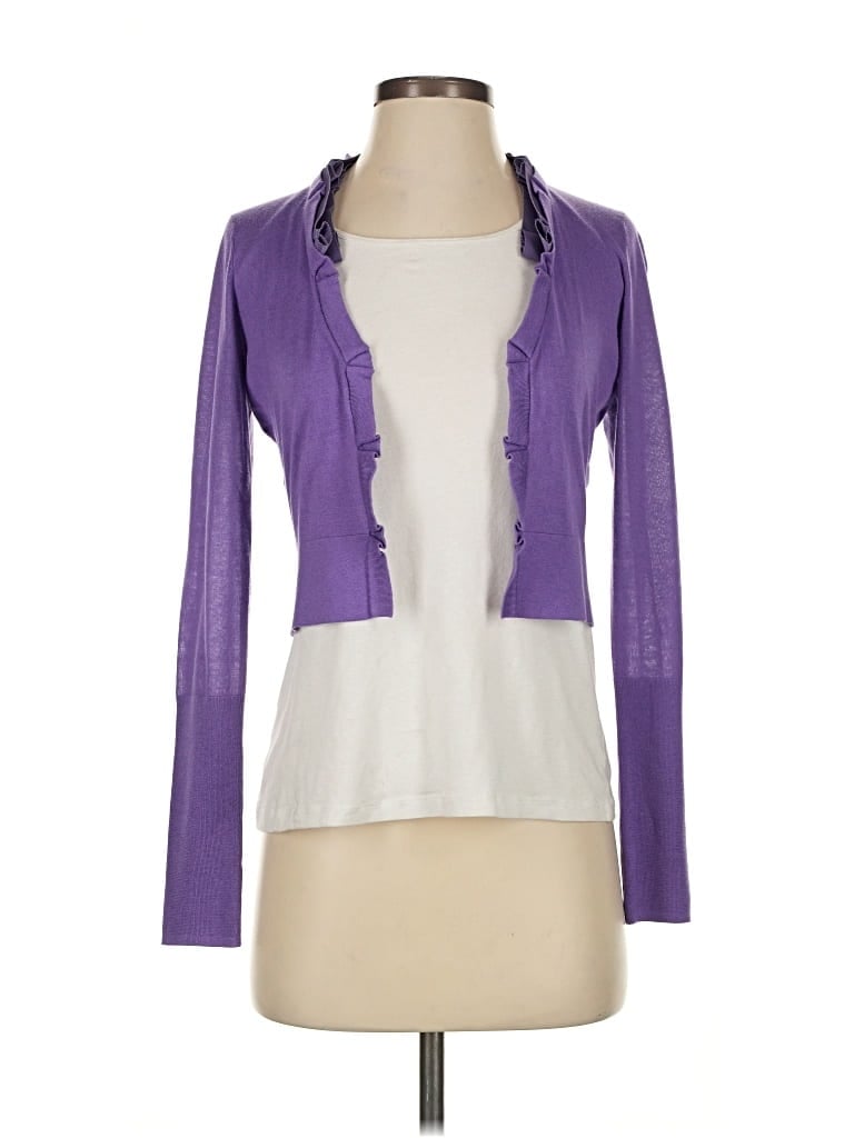 Pre-owned Elie Tahari Silk Cardigan Sweater In Purple