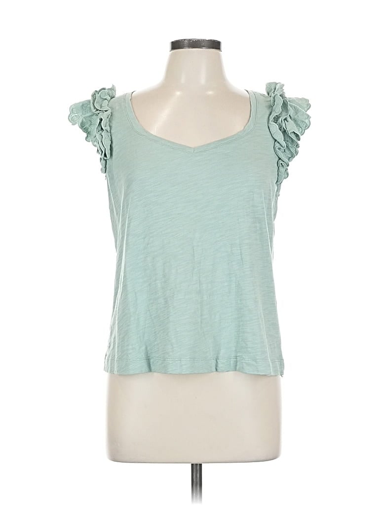 Pre-owned Democracy Short Sleeve Top Green Sweetheart Neckline Tops