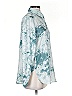 Miss Lola 100% Polyester Print Teal Long Sleeve Blouse Size S - photo 4