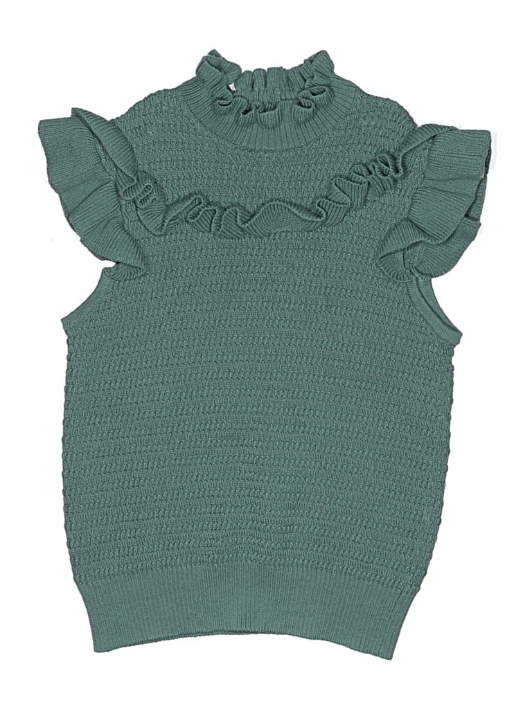 Pre-owned Janie And Jack Kids' Sleeveless Top Teal Ruffles Neckline Tops In Blue