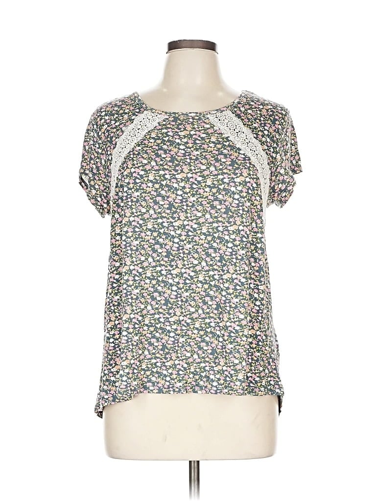 Pre-owned Belle Du Jour Short Sleeve Top Silver Keyhole Neckline Tops