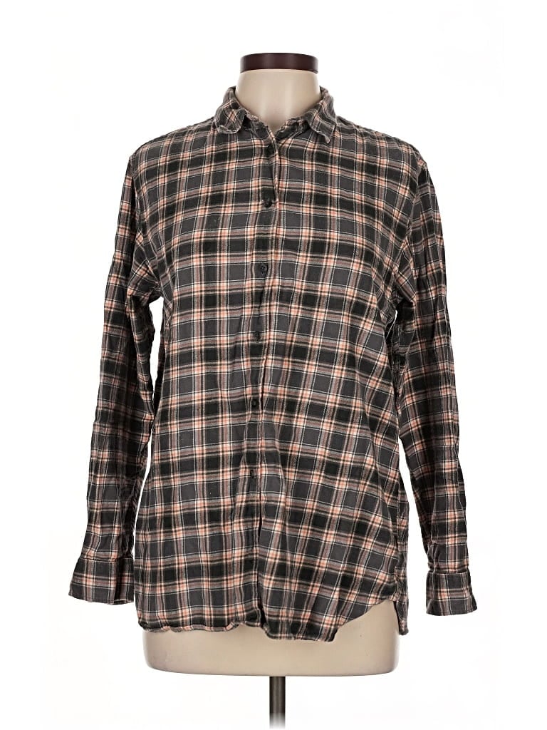 Pre-owned Uniqlo Long Sleeve Button Down Shirt In Brown