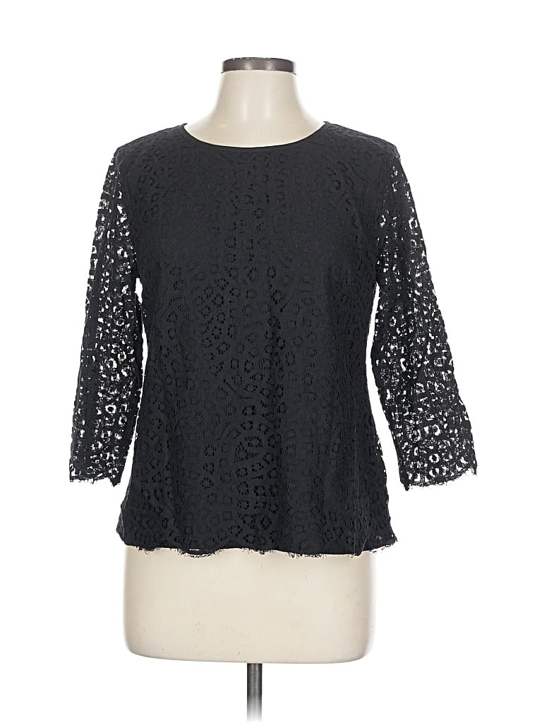 Pre-owned J.crew Factory Store 3/4 Sleeve Top Black Crew Neck Tops