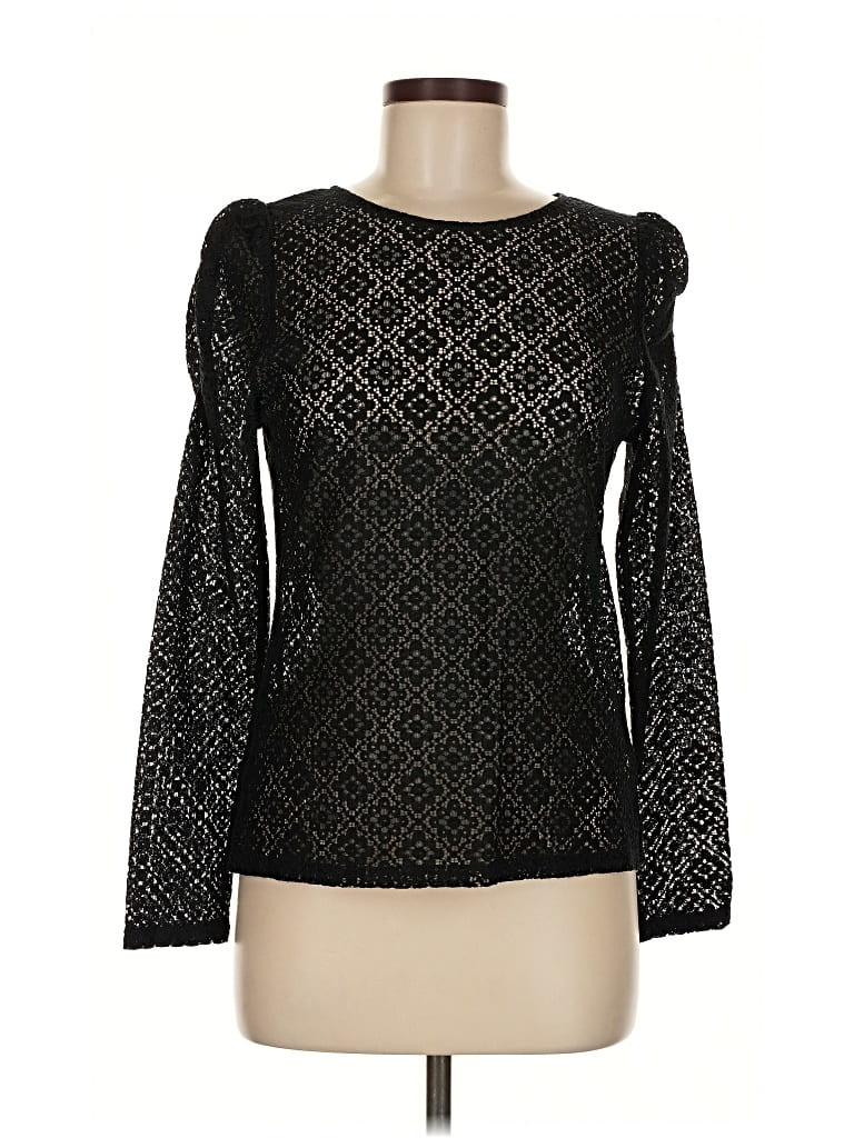 Pre-owned Molly Bracken Long Sleeve Top Black Square Neckline Tops