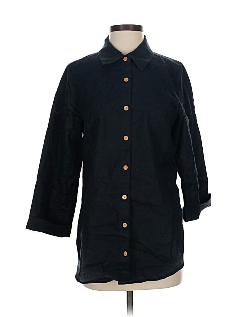 Pre-owned Soft Surroundings 3/4 Sleeve Button Down Shirt In Black