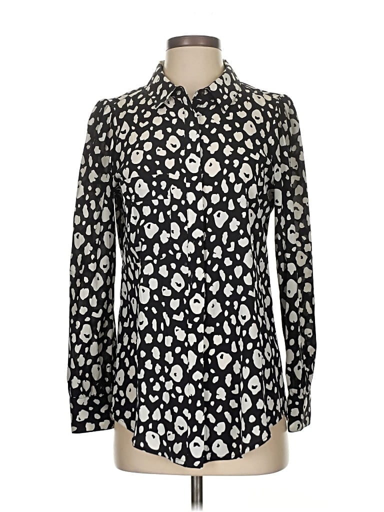 Pre-owned Annie Griffin Long Sleeve Silk Top Black Mock Neckline Tops