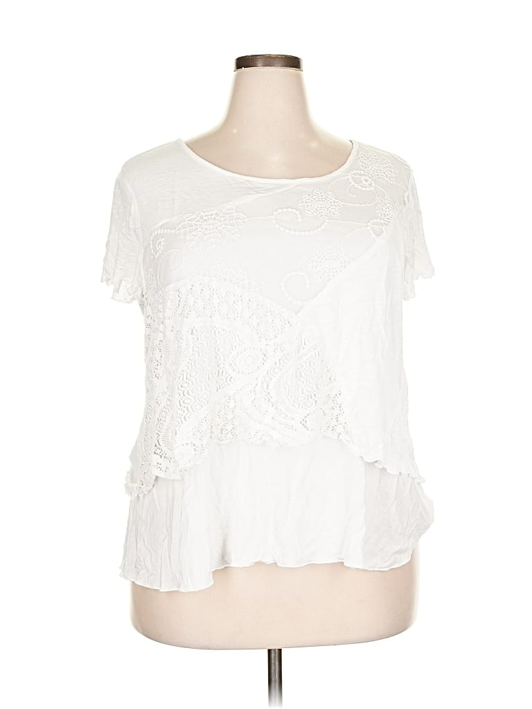 Pre-owned Studio West Short Sleeve Top Ivory Sweetheart Neckline Tops In White