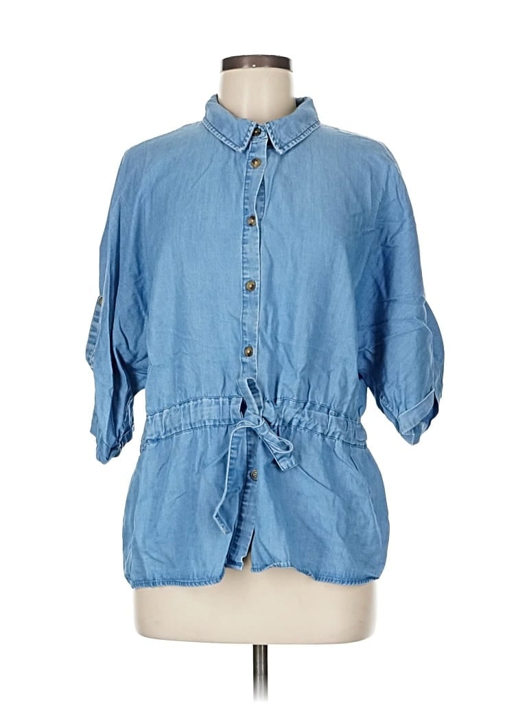 Pre-owned Marc New York Andrew Marc 3/4 Sleeve Button Down Shirt In Blue
