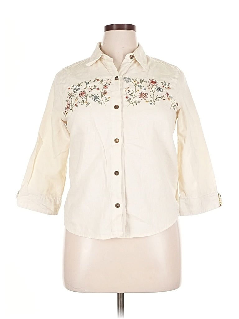 Pre-owned Alfred Dunner 3/4 Sleeve Button Down Shirt In White