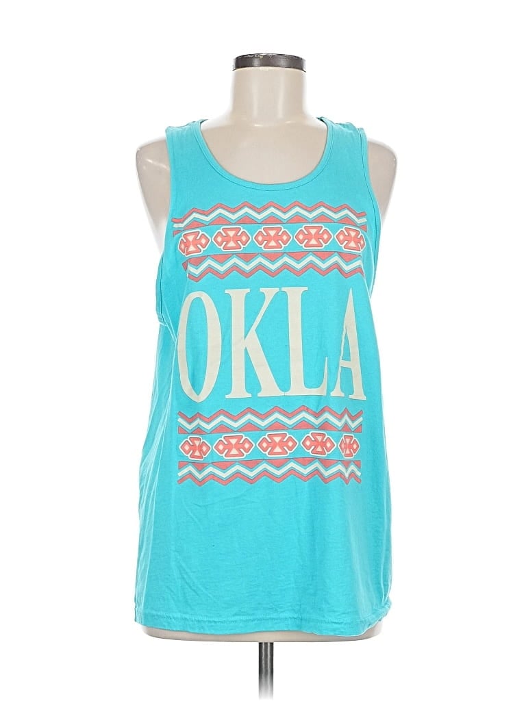 Pre-owned Next Level Apparel Tank Top Teal Halter Neckline Tops In Blue