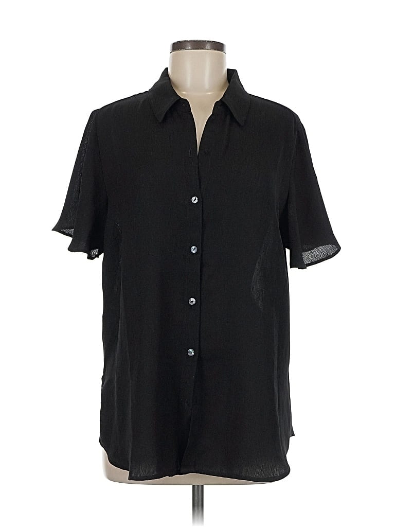 Pre-owned Susan Graver Short Sleeve Blouse In Black