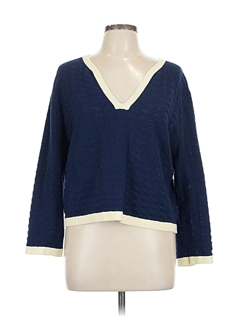 Pre-owned J. Peterman 3/4 Sleeve Top Blue V Neck Tops