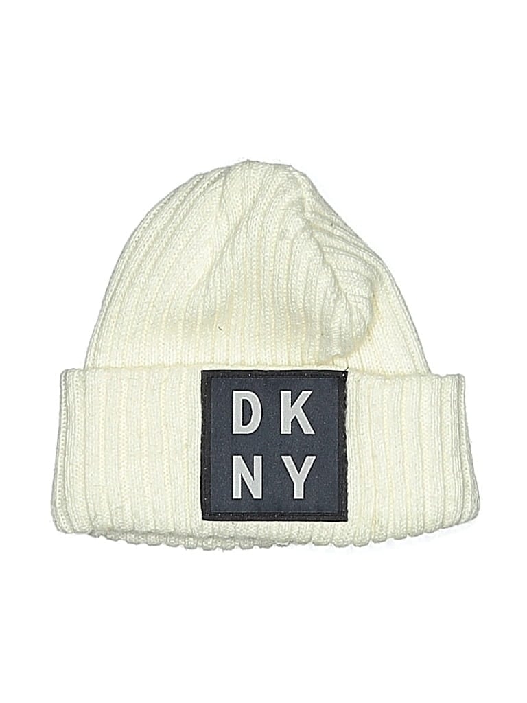 Pre-owned Dkny Beanie Hat In White