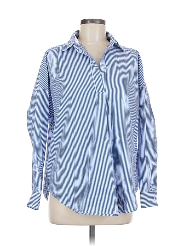 Pre-owned T Tahari Long Sleeve Button Down Shirt In Blue
