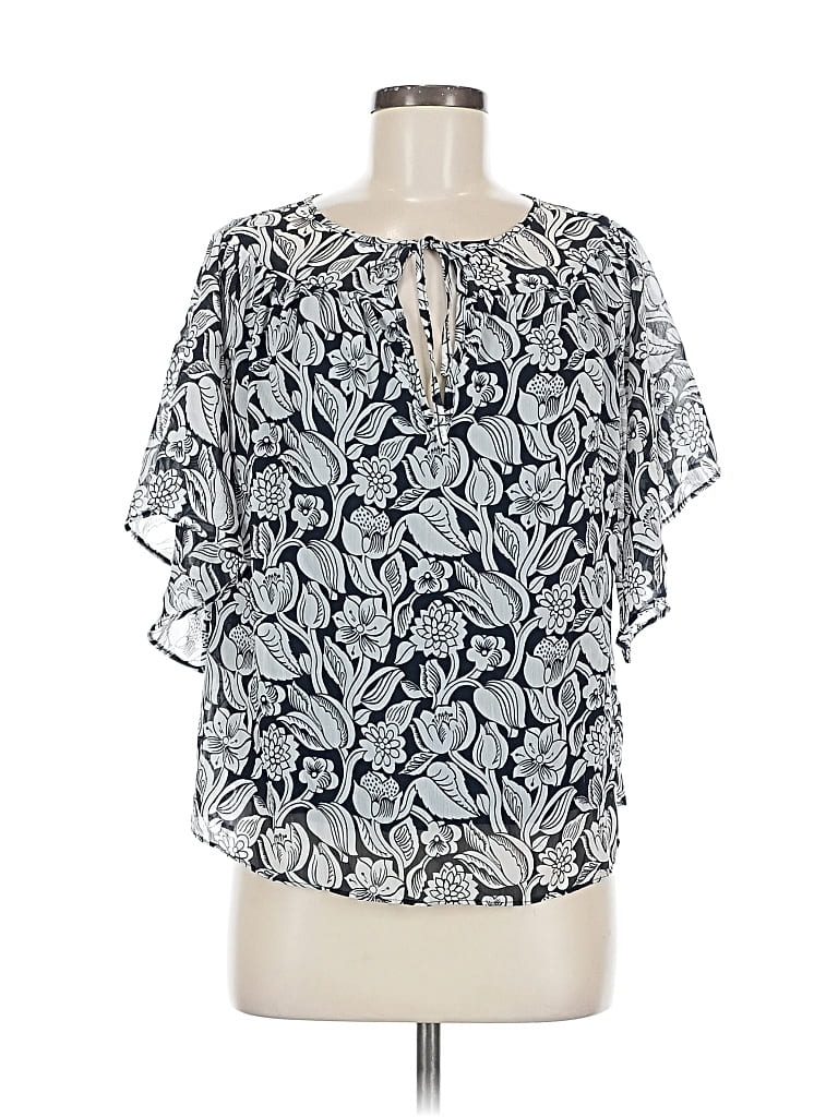 Pre-owned Ann Taylor Factory Short Sleeve Blouse In Blue