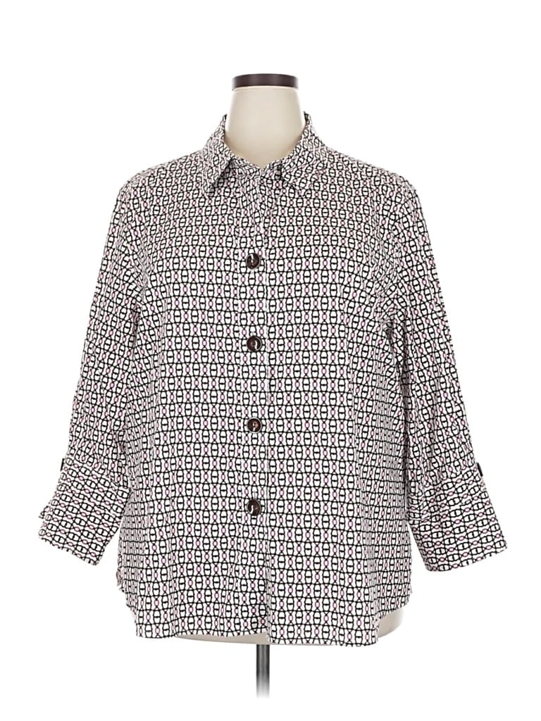 Pre-owned Foxcroft 3/4 Sleeve Button Down Shirt In Gray