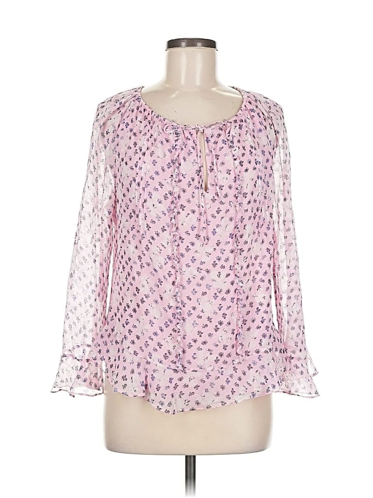 Pre-owned Diane Von Furstenberg 3/4 Sleeve Silk Top Pink Square Neckline Tops