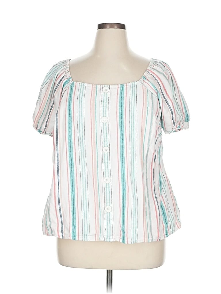 Pre-owned Lane Bryant Short Sleeve Blouse In White