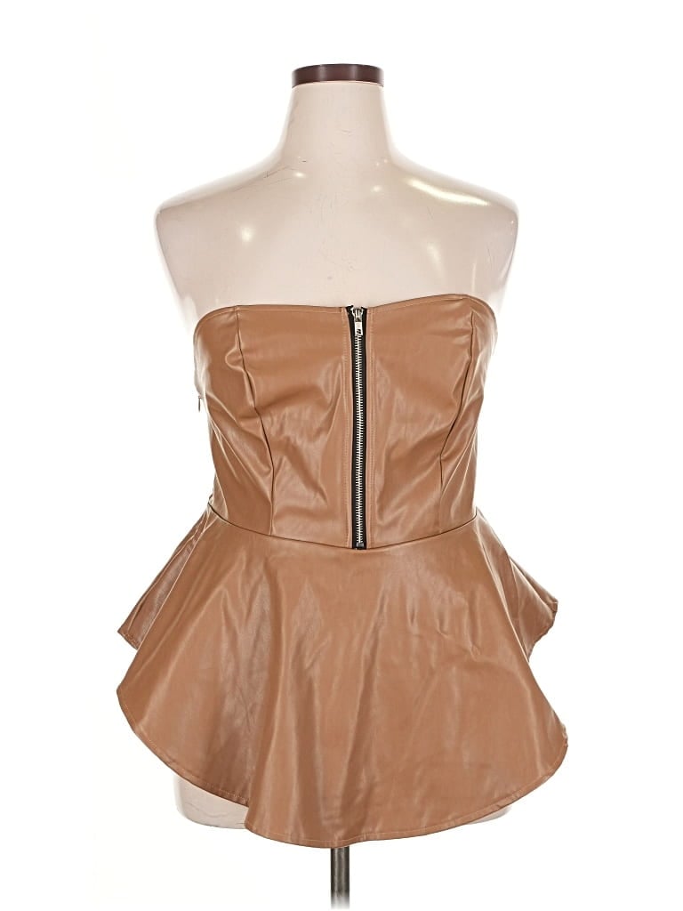 Pre-owned Shein Curve Sleeveless Top Brown Strapless Neckline Tops