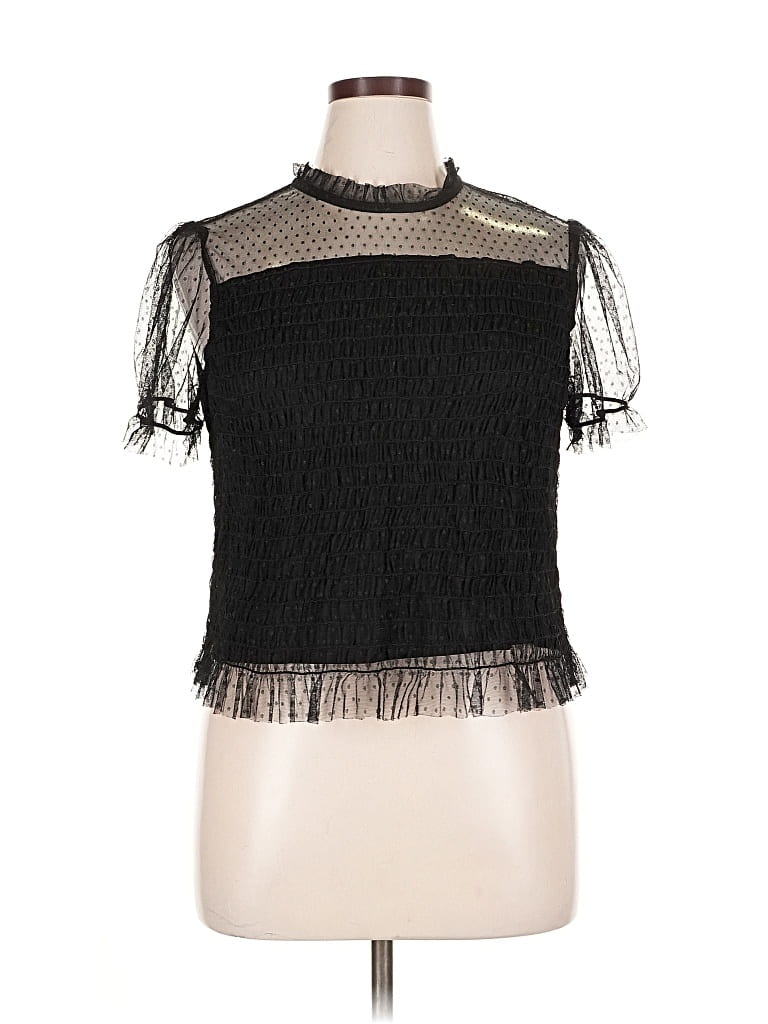 Pre-owned C Established 1946 Short Sleeve Top Black Mock Neckline Tops