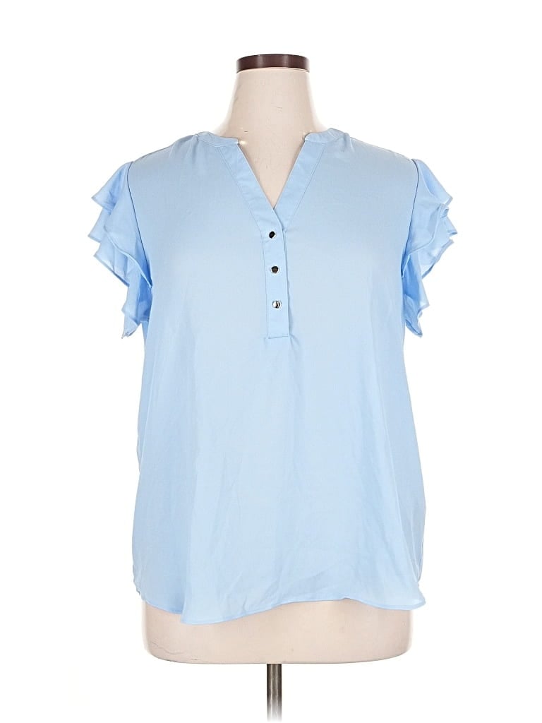 Pre-owned Zac & Rachel Short Sleeve Blouse In Blue