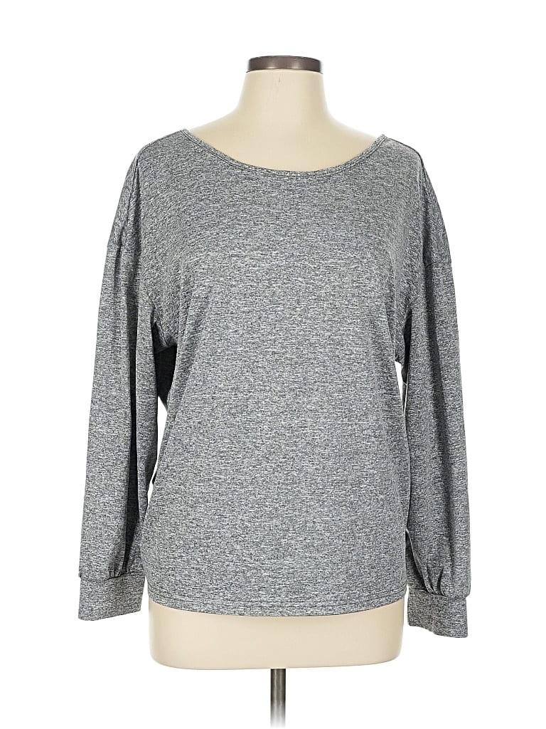 Pre-owned Shein Curve Long Sleeve Top Gray Boatneck Tops