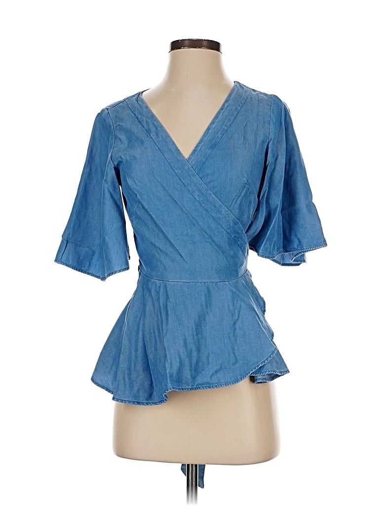 Pre-owned Ann Taylor Loft Short Sleeve Blouse In Blue