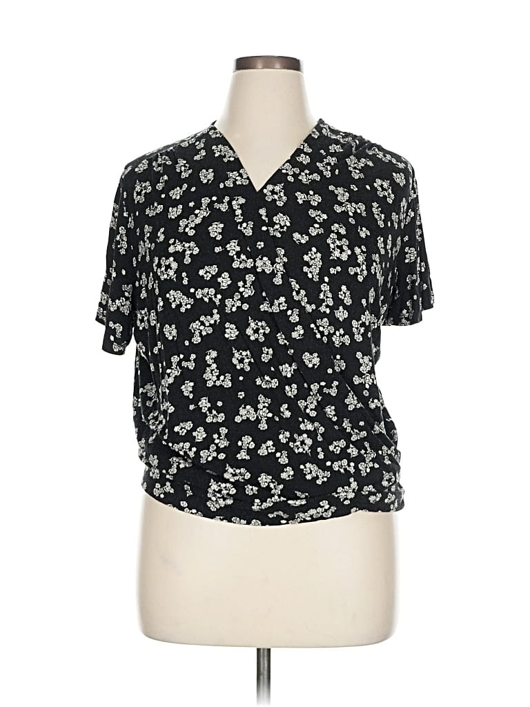 Pre-owned Lane Bryant Short Sleeve Blouse In Black