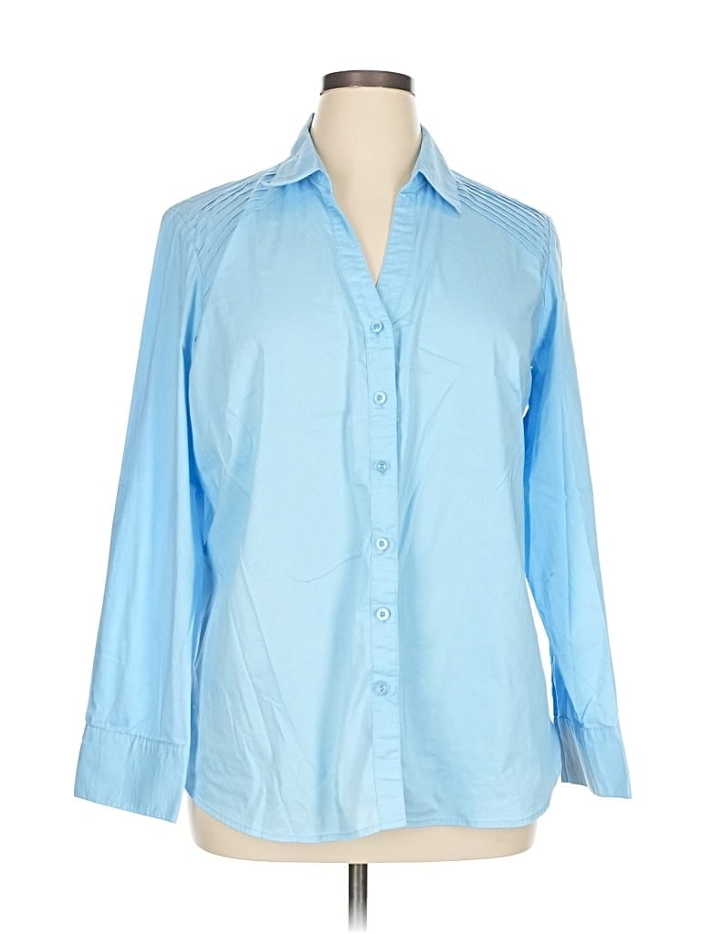 Pre-owned Ashley Stewart Long Sleeve Button Down Shirt In Blue