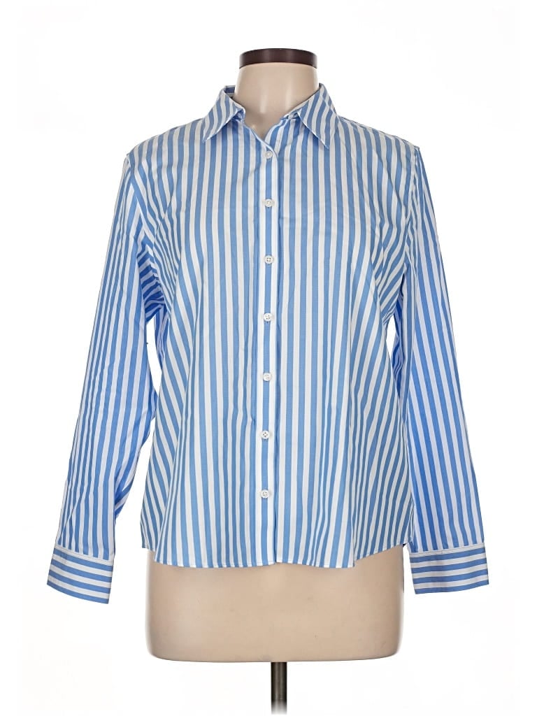 Pre-owned Lands' End Long Sleeve Button Down Shirt In Blue