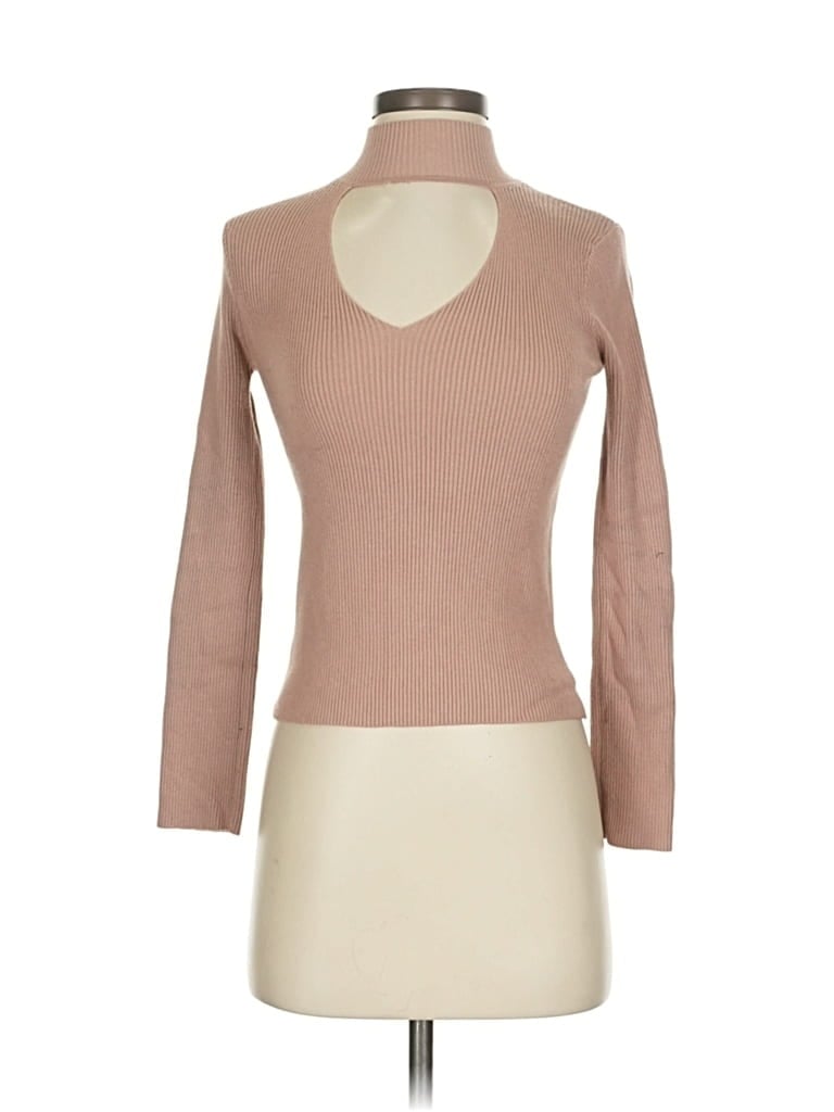 Pre-owned Kendall & Kylie Long Sleeve Top Tan Turtleneck Tops In Brown