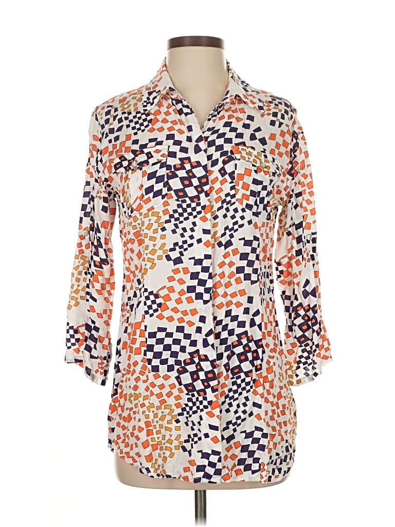 Pre-owned Cabi 3/4 Sleeve Button Down Shirt In Orange