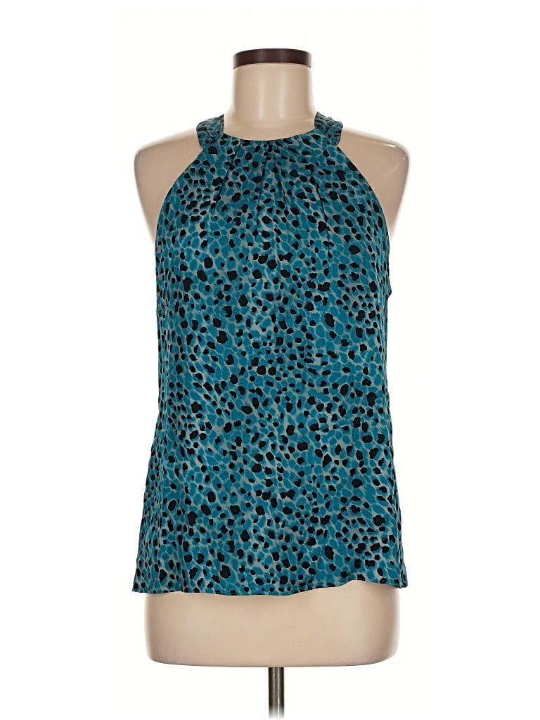 Pre-owned Ann Taylor Sleeveless Silk Top Teal Halter Neckline Tops In Blue