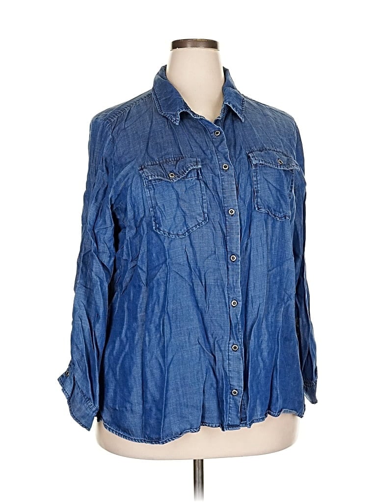 Pre-owned Molly & Isadora 3/4 Sleeve Button Down Shirt In Blue