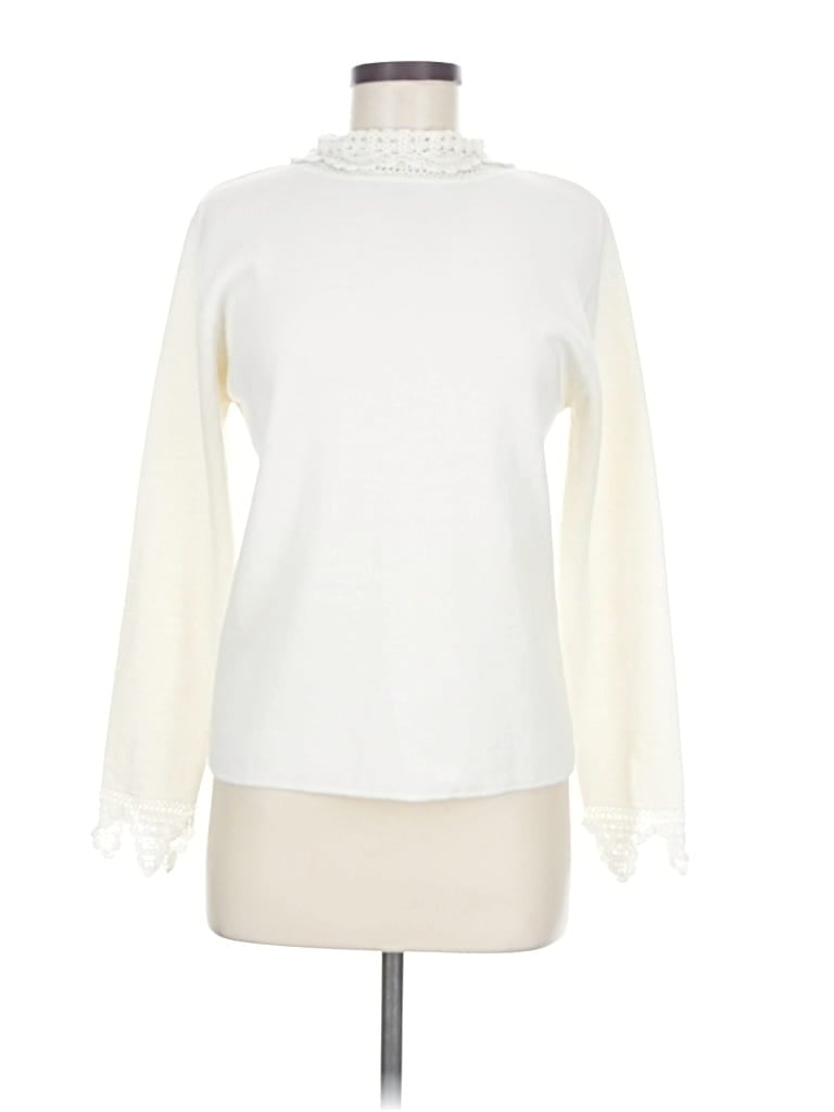 Pre-owned April Cornell Long Sleeve Top Ivory Turtleneck Tops In White