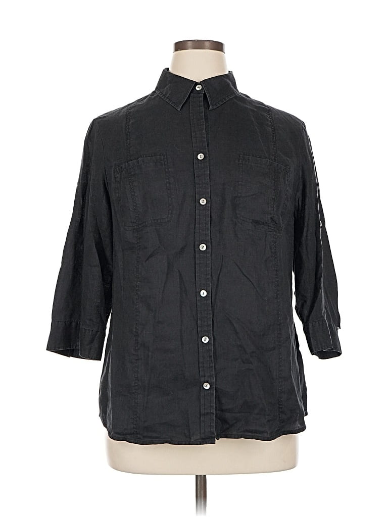 Pre-owned Charter Club 3/4 Sleeve Button Down Shirt In Black