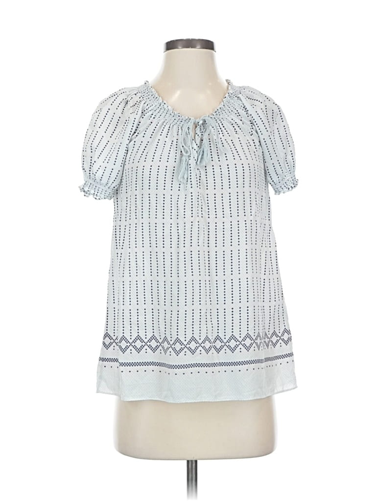 Pre-owned Joie Short Sleeve Silk Top Blue Keyhole Neckline Tops