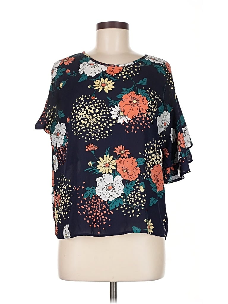 Pre-owned Sienna Sky Short Sleeve Blouse In Black